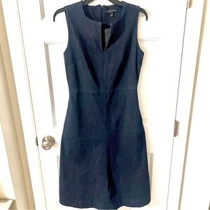 Banana Republic Womens Fit & Flare Dark Denim Split Neck Midi Dress Size 0